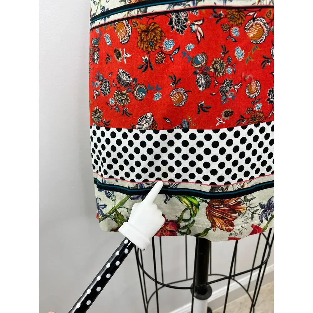 DESIGUAL Red White Mixed Print Sleeveless Polka Dot Karin Mini Dress Size EU 40